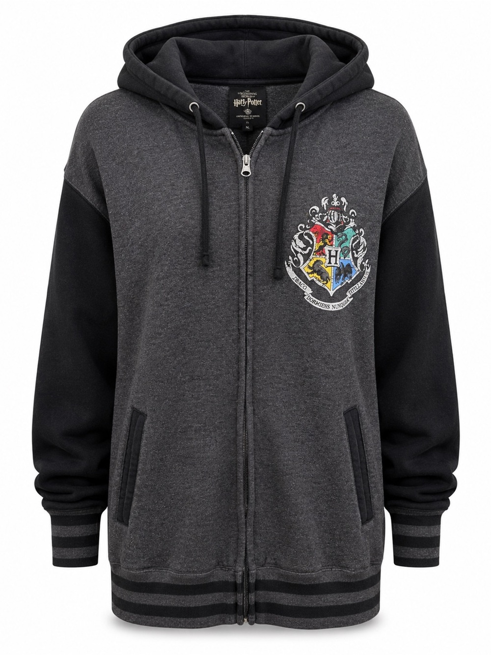 Harry Potter Hogwarts Crest Zip Hoodie XL Universal Studios Oversized Fleece